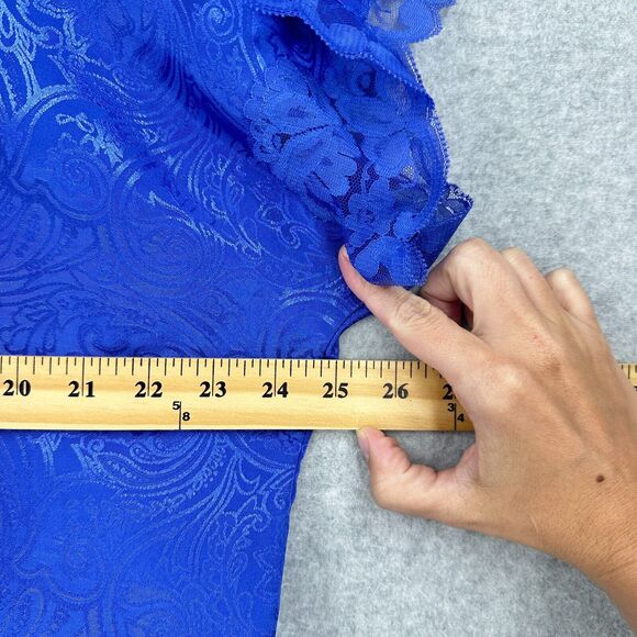 VTG Val Mode Nightgown 2X Purple Floral Lace Short Sleeve Button Front Lingerie - Picture 10 of 13